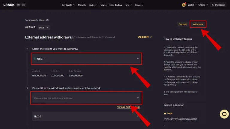 نحوه برداشت ارز دیجیتال در صرافی ال بانک Lbank